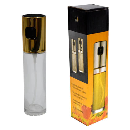 100ml glass oil spray bottle with golden top and packaging