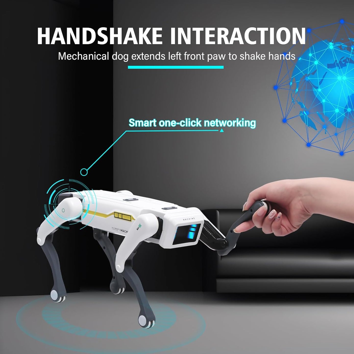 Mechanical Ai dog with paw extension for handshake interaction and smart networking features.
NexTrend UAE Cash on Delivery