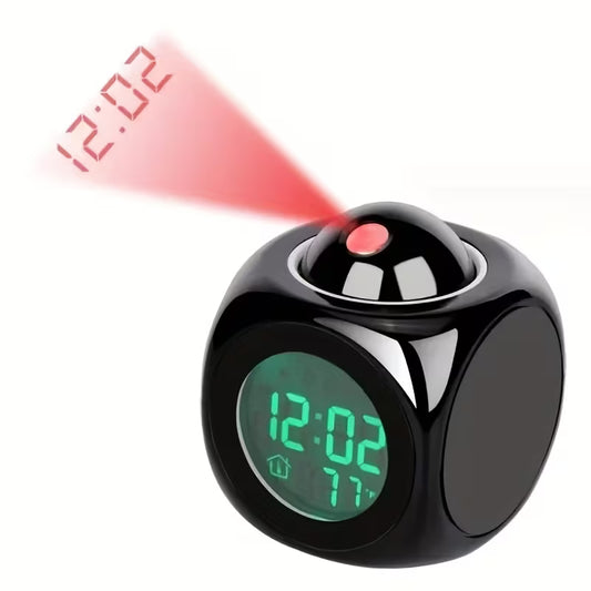 Black digital clock with red light projection on a white background NexTrend 