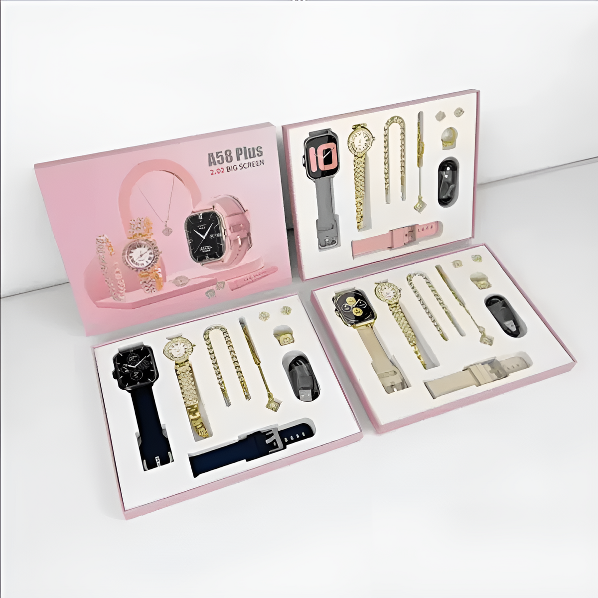 A58 Plus women's smartwatch gift sets in assorted colours