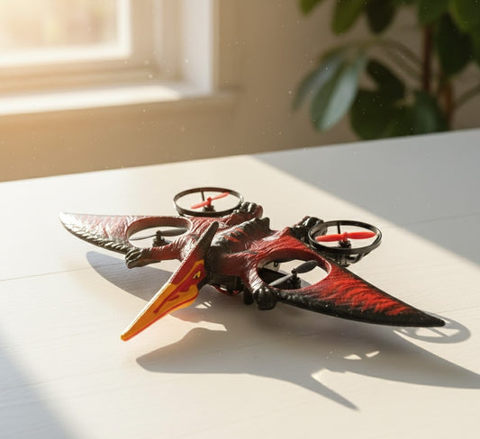 Red and black drone with orange accents on a light surface, Fast shipping all over dubai Orenza.store